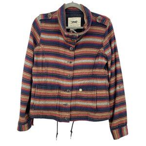 Obey Propaganda Womens Red Blue We Dream Alone Striped Knit Jacket Size Small